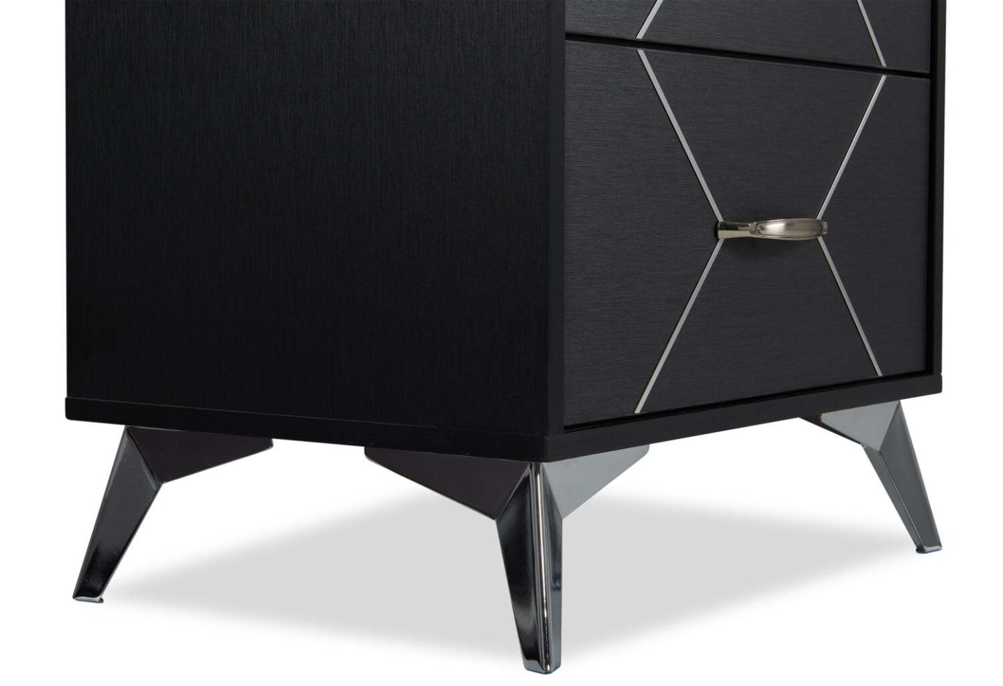 Table de nuit à 2 tiroirs Beau Flashlight, 21,7 L x 24,6 H, Moderne - Noir et Argent | Table de nuit moderne Beau de 21,7 po (L) x 24,6 po (H) à 2 tiroirs - noire et argentée