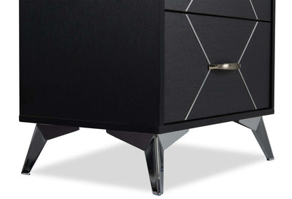 Table de nuit à 2 tiroirs Beau Flashlight, 21,7 L x 24,6 H, Moderne - Noir et Argent | Table de nuit moderne Beau de 21,7 po (L) x 24,6 po (H) à 2 tiroirs - noire et argentée