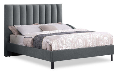 Amos Upholstered Platform Bed Base in Charcoal Fabric - Full Size | Base de lit plateforme rembourrée Amos en tissu anthracite - format lit double