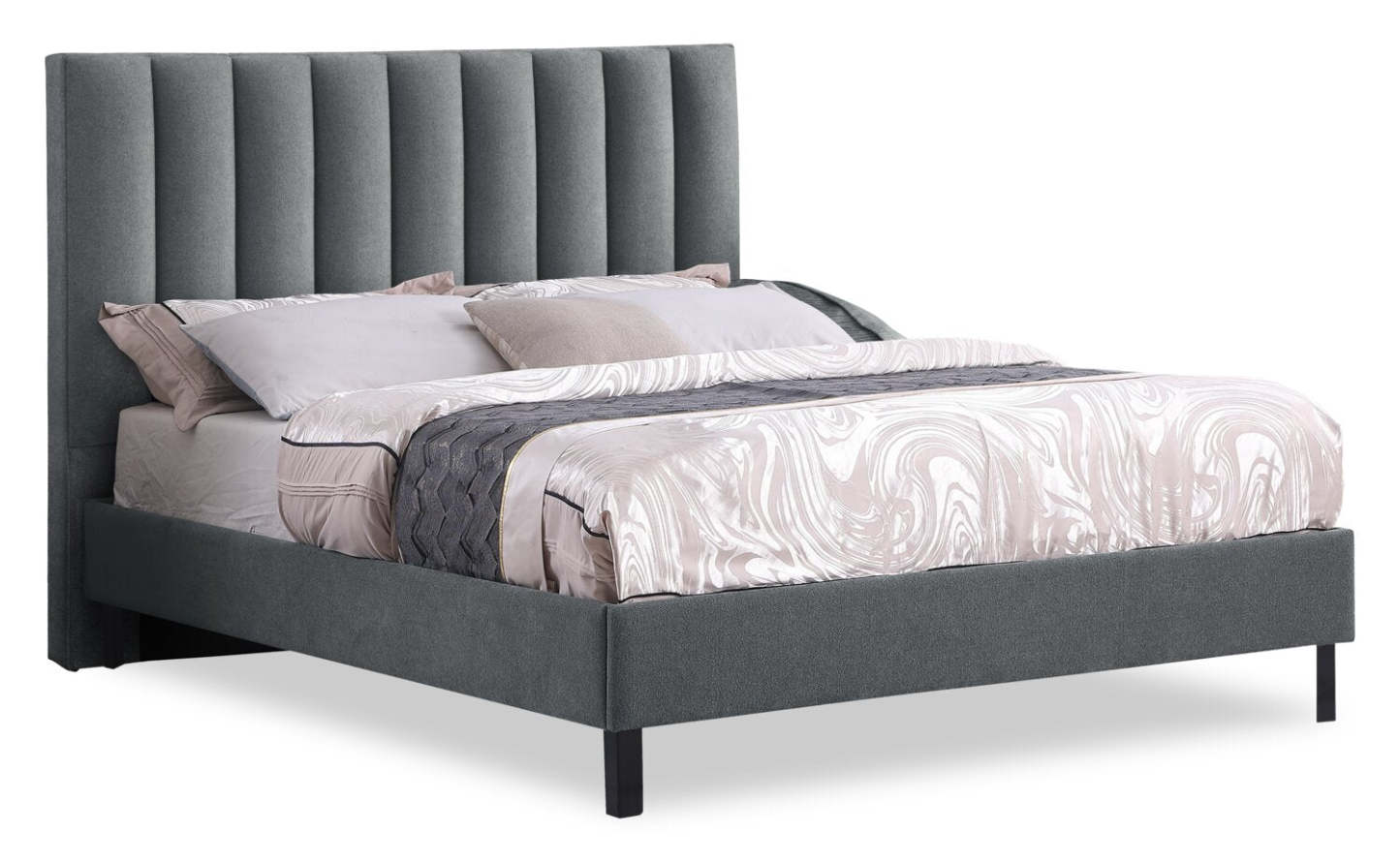 Base de lit plateforme rembourrée Amos en tissu anthracite - Pleine grandeur | Base de lit plateforme rembourrée Amos en tissu anthracite - format lit double