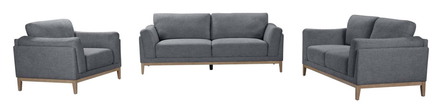 Chaise en tissu Valley 44 avec base et pieds en bois d'hévéa - Étain | Fauteuil Valley de 44 po en tissu avec base et pattes en hévéa - étain