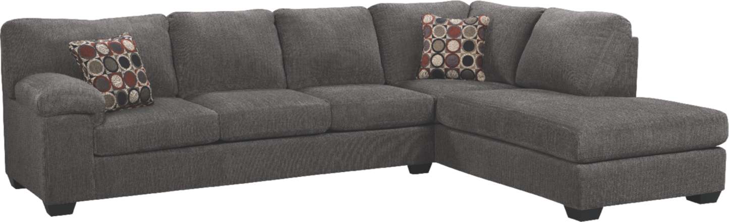 Sofa sectionnel de droite Morty 2 pièces fabriqué au Canada en tissu de chenille avec sofa et coussins décoratifs - gris