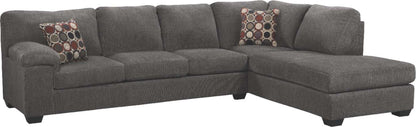 Sofa sectionnel de droite Morty 2 pièces fabriqué au Canada en tissu de chenille avec sofa et coussins décoratifs - gris
