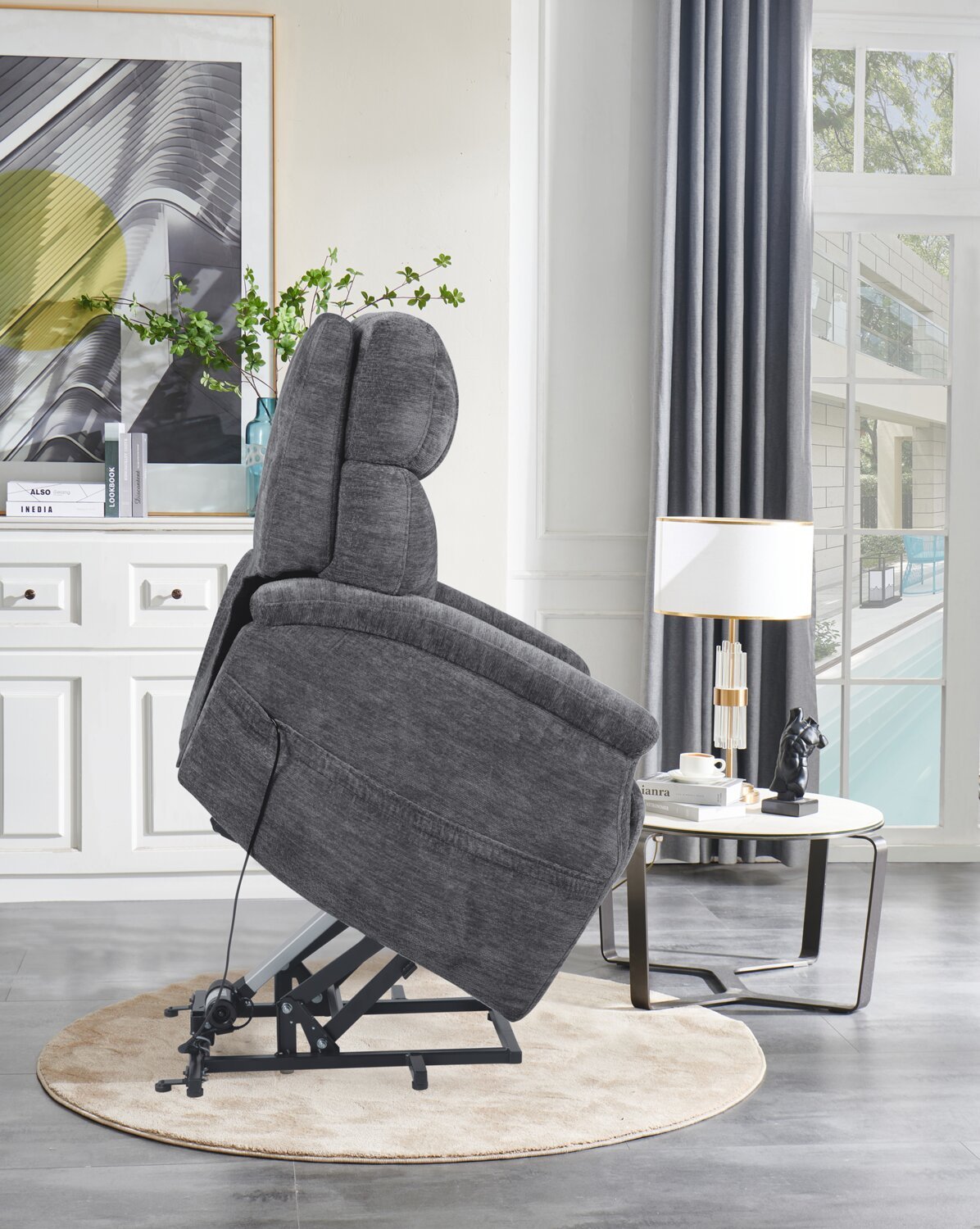 Claire 34 Fauteuil basculeur à inclinaison électrique en tissu de chenille - gris granite