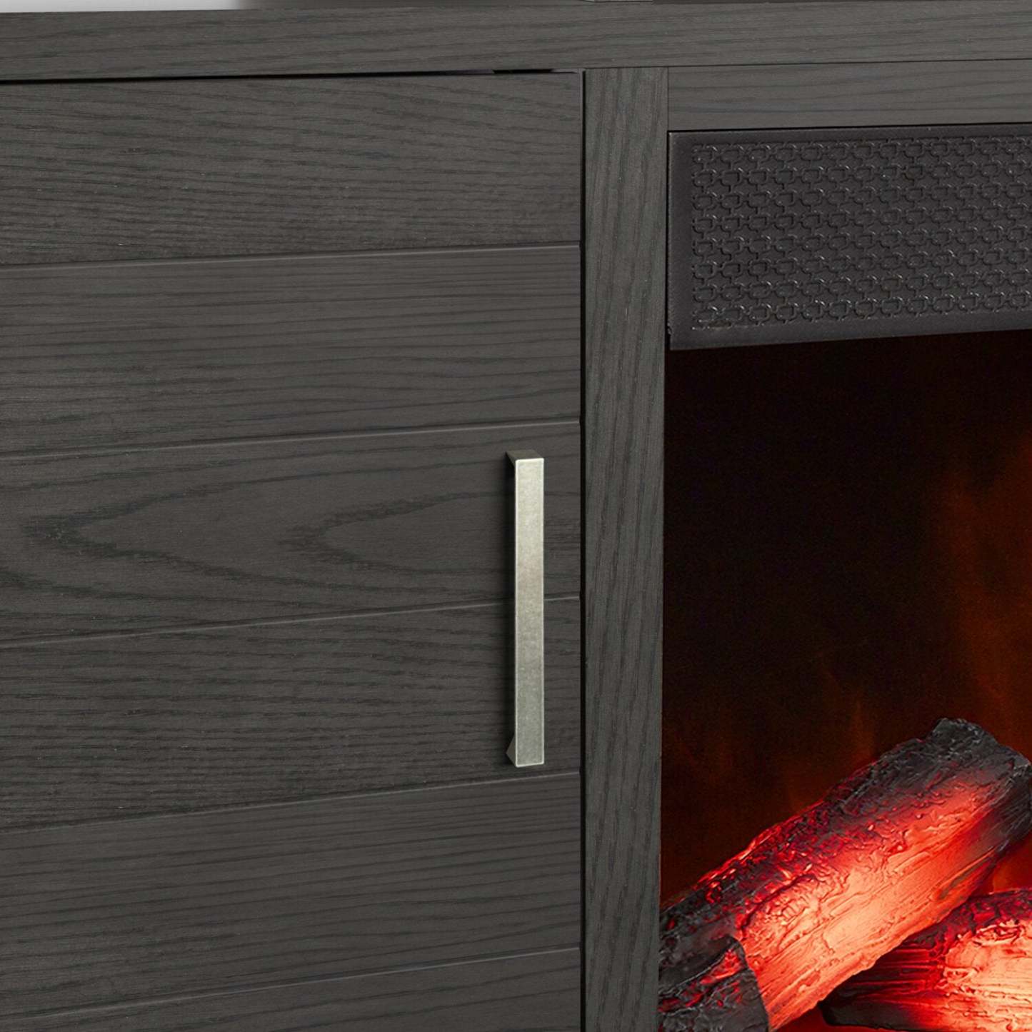 Meuble pour téléviseur moderne Breya de 64 po avec foyer électrique, rangement et recharge USB pour téléviseurs jusqu'à 70 po - gris