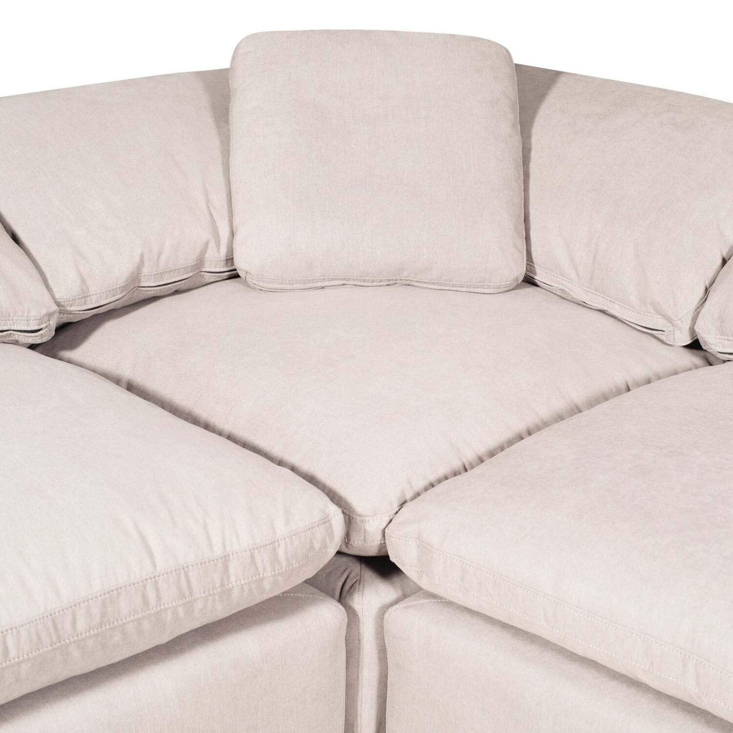 Eclipse Modular 5-Piece Linen-Look Fabric Sectional with Ottoman and Reversible Feather Down Cushions - Linen White | Canapé sectionnel modulaire Eclipse 5 pièces en tissu d’apparence lin avec pouf et coussins réversibles en duvet et plumes - blanc lin