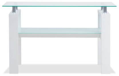 Harvy 50 Modern Glaass Top Sofa Table with Shelf - White |Table de salon moderne Harvy de 50 po avec dessus en verre et tablette - blanche