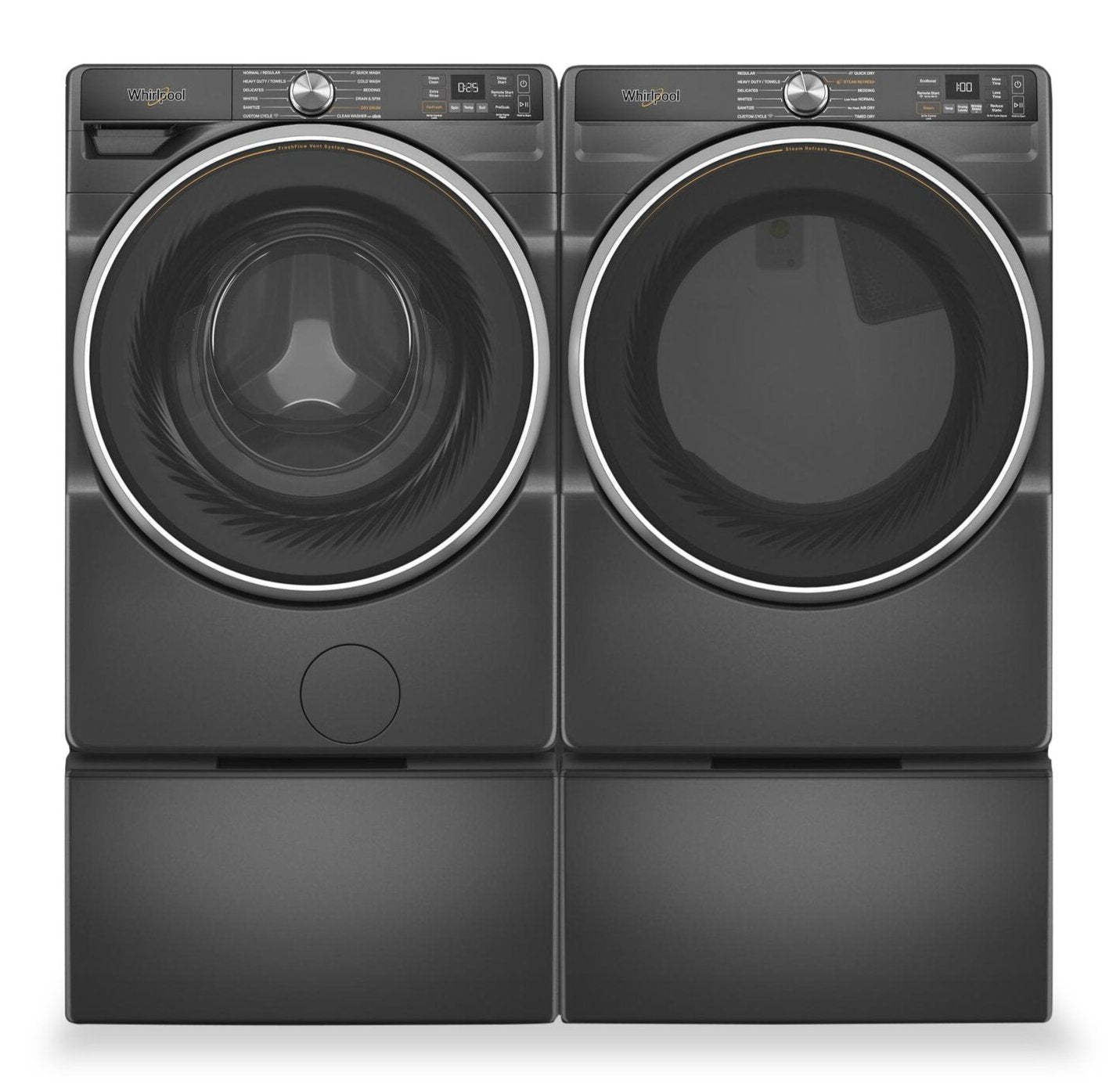 Laveuse à chargement frontal de 5,8 pi³ avec système de ventilation FreshFlowMC et sécheuse électrique de 7,4 pi³ de Whirlpool | WHFL67RU