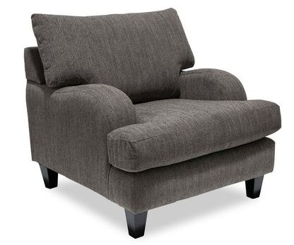 Fabriqué au Canada, fauteuil Nofia de 36 po en tissu de chenille avec pattes en bois - gris anthracite
