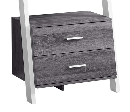 Bibliothèque échelle Ronan 25,5 avec étagères ouvertes et 2 tiroirs - Gris &amp; Blanc|Bibliothèque échelle Ronan de 25,5 po à tablettes ouvertes et 2 tiroirs - grise et blanche