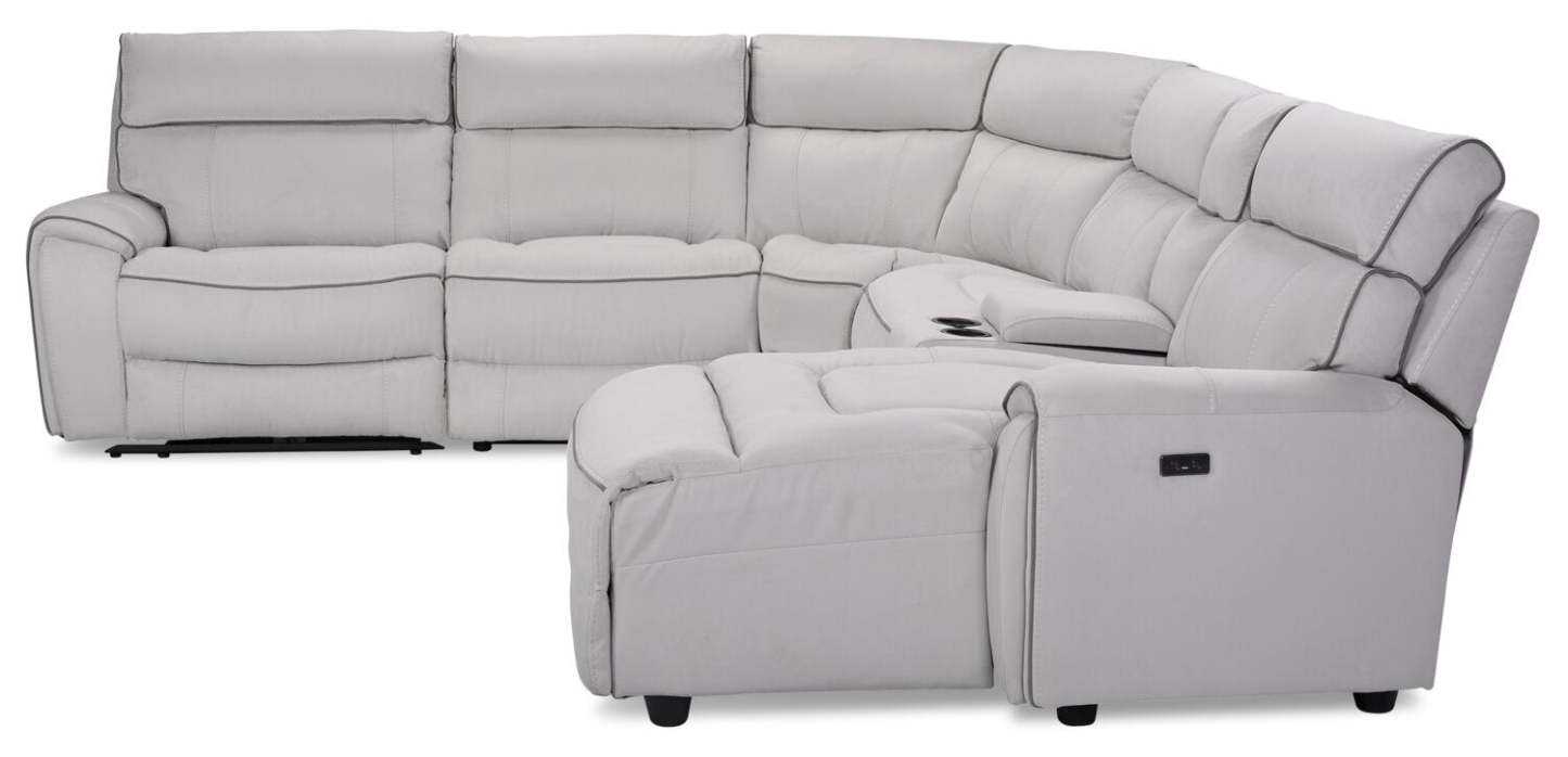 Canapé sectionnel de droite à inclinaison électrique Newport de Cindy Crawford Home 6 pièces en suédine - gris