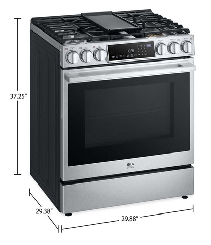 Cuisinière intelligente à gaz LG Studio de 6,3 pi³ avec hublot InstaViewMD et friture à air - acier inoxydable résistant aux traces - LSGS…