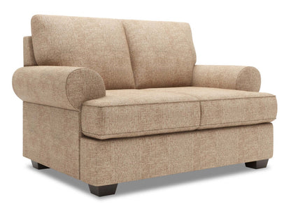 Fabriqué au Canada Canapé Personnalisable Lab Roll 64 en Tissu Chenille avec Accoudoirs Enroulés - Taupe de Luxe | Causeuse Roll de Sofa Lab de 64 po fabriquée au Canada en tissu d’apparence lin avec accoudoirs enroulés - taupe de luxe | RO202893
