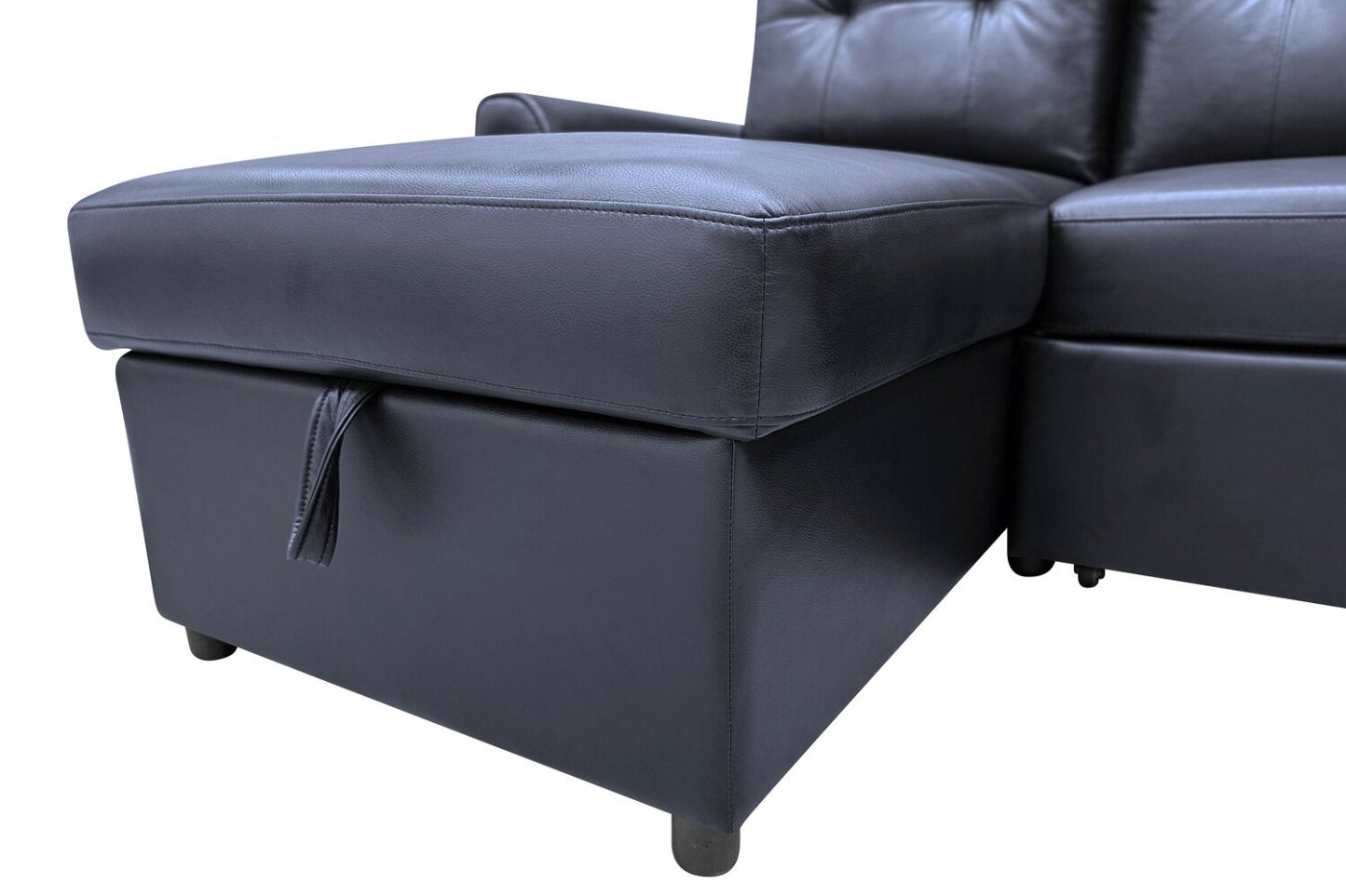 Carter 2-Piece Left-Facing Leather-Look Fabric Sleeper Sectional with Storage Chaise - Black | Canapé-lit sectionnel gauche Carter 2 pièces en tissu d’apparence cuir avec chaise longue de rangement - noir