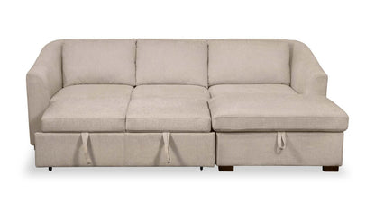 Canapé-lit sectionnel Envy 2 pièces orienté vers la droite en tissu chenille avec méridienne de rangement - Beige amande | Canapé-lit sectionnel de droite Envy 2 pièces en tissu chenille avec méridienne de rangement - beige amande