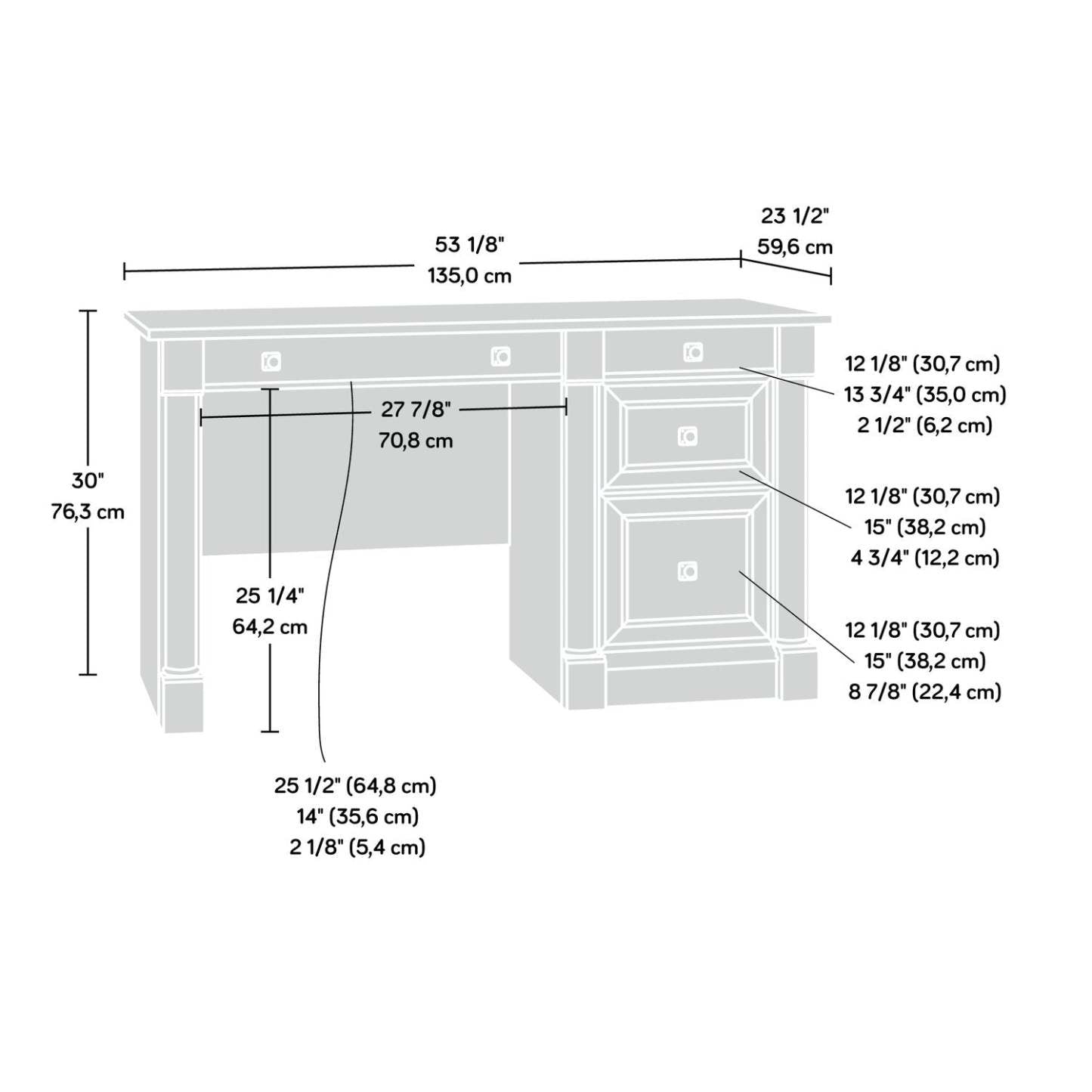 Bureau Palladia de 53,15 po à 3 tiroirs - chêne antique