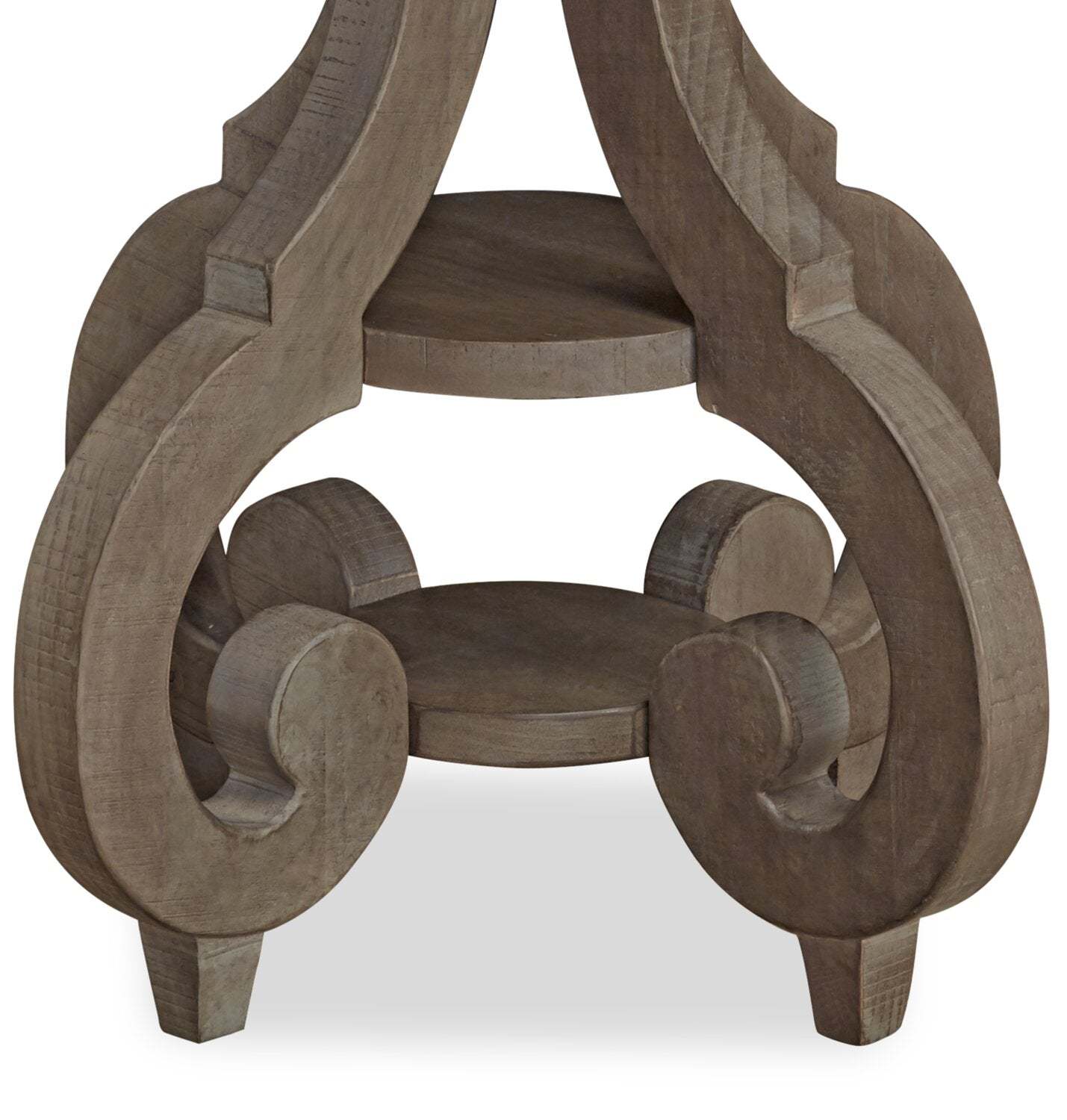 Table de bout ronde traditionnelle Tinley Park de 22 po avec tablette - pin gris-brun avec base à volutes