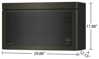 Four à micro-ondes à hotte intégrée KitchenAid de 1,1 pi³ à installation affleurée avec cuisson à 900 Watts - Acier inoxydable noir - YKM… | KitchenAid 1.1 Cu. Ft. Flush Over-the-Range Microwave with 900 Watts Cooking - Black Stainless - YKM…