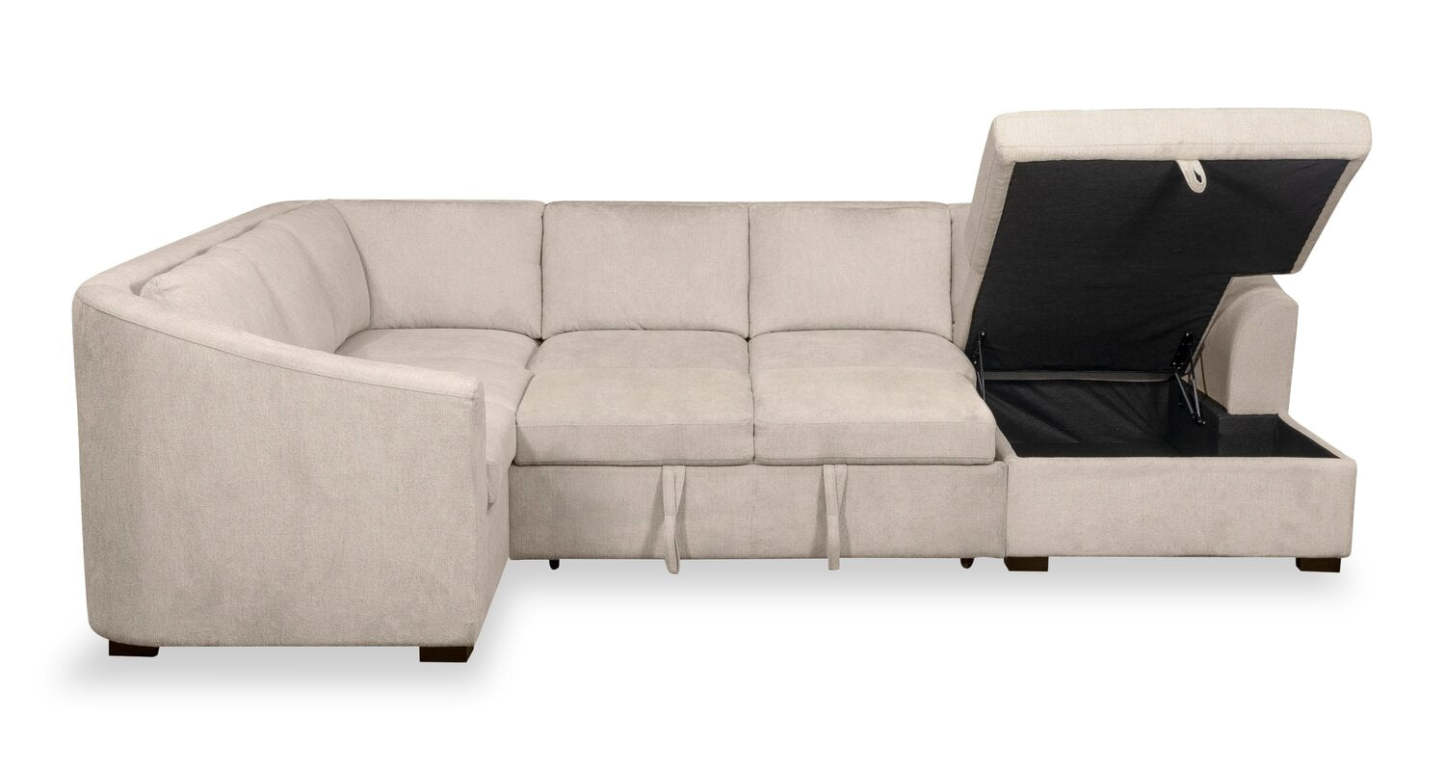 Envy 3-Piece Right-Facing Chenille Fabric Sleeper Sectional with Storage Chaise - Almond Beige | Canapé-lit sectionnel droit Envy 3 pièces en tissu de chenille avec chaise longue de rangement - beige amande