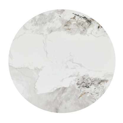 Table de salle à manger Alwin avec dessus en pierre frittée, base en forme de sablier et touches dorées - 47,25 po (L), ronde - brune