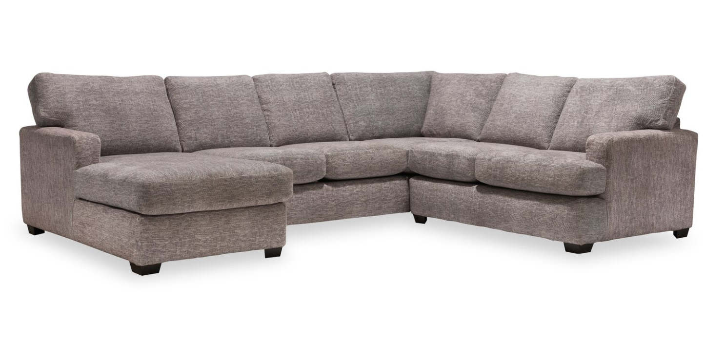 Sofa sectionnel de gauche Luxe 3 pièces fabriqué au Canada en tissu avec coussins amovibles - gris colombe Zaftig