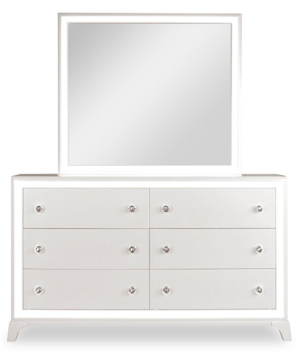 Miroir de commode de chambre à coucher Halo avec lumière LED, Glam - Blanc | Miroir de commode de chambre à coucher somptueux Halo avec éclairage à DEL - blanc