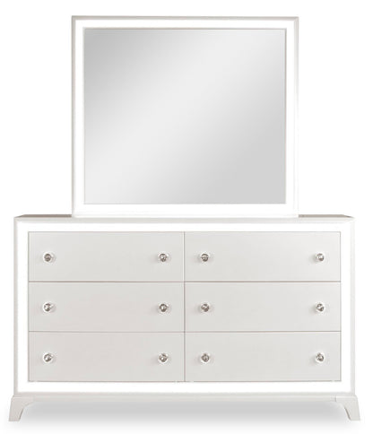 Miroir de commode de chambre à coucher Halo avec lumière LED, Glam - Blanc | Miroir de commode de chambre à coucher somptueux Halo avec éclairage à DEL - blanc