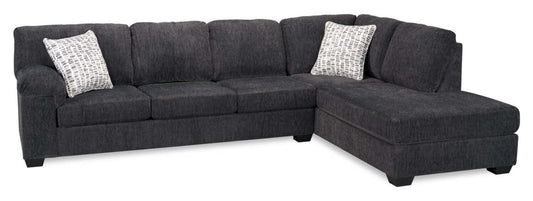Canapé sectionnel de droite Morgan 2 pièces fabriqué au Canada en tissu de chenille avec canapé et coussins décoratifs - gris