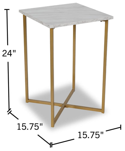 Mia 15.75 Faux Marble Chairside Table - Blanc &amp; Or|Table de fauteuil Mia de 15,75 po en imitation de marbre - blanche et dorée