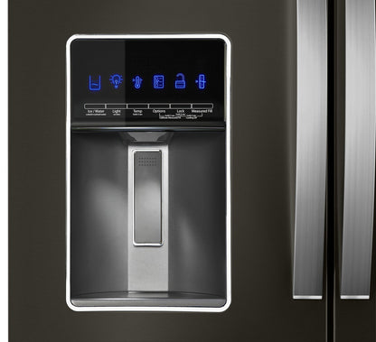 Réfrigérateur Whirlpool de 36 po et de 26 pi³ à portes françaises - finition en acier inoxydable noir - WRMF7736PV | Tourbillon 36 26 Cu. Fort. Réfrigérateur à portes françaises - Fini en acier inoxydable noir - …