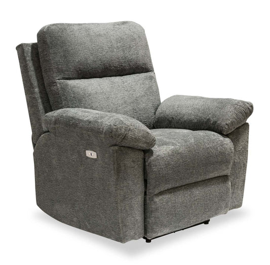 Fauteuil à inclinaison électrique Oliver 40 po fabriqué au Canada, en tissu chenille avec port USB - gris étain Addison