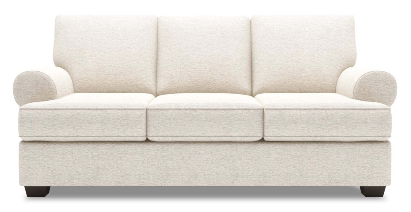 Fabriqué au Canada Canapé Personnalisable Roll 86 Canapé en Tissu Chenille avec Accoudoirs Enroulés - Beige Sable de Luxe | Canapé Roll de Sofa Lab de 86 po fabriqué au Canada en tissu de chenille avec accoudoirs enroulés - beige Sable de Luxe | RO103093