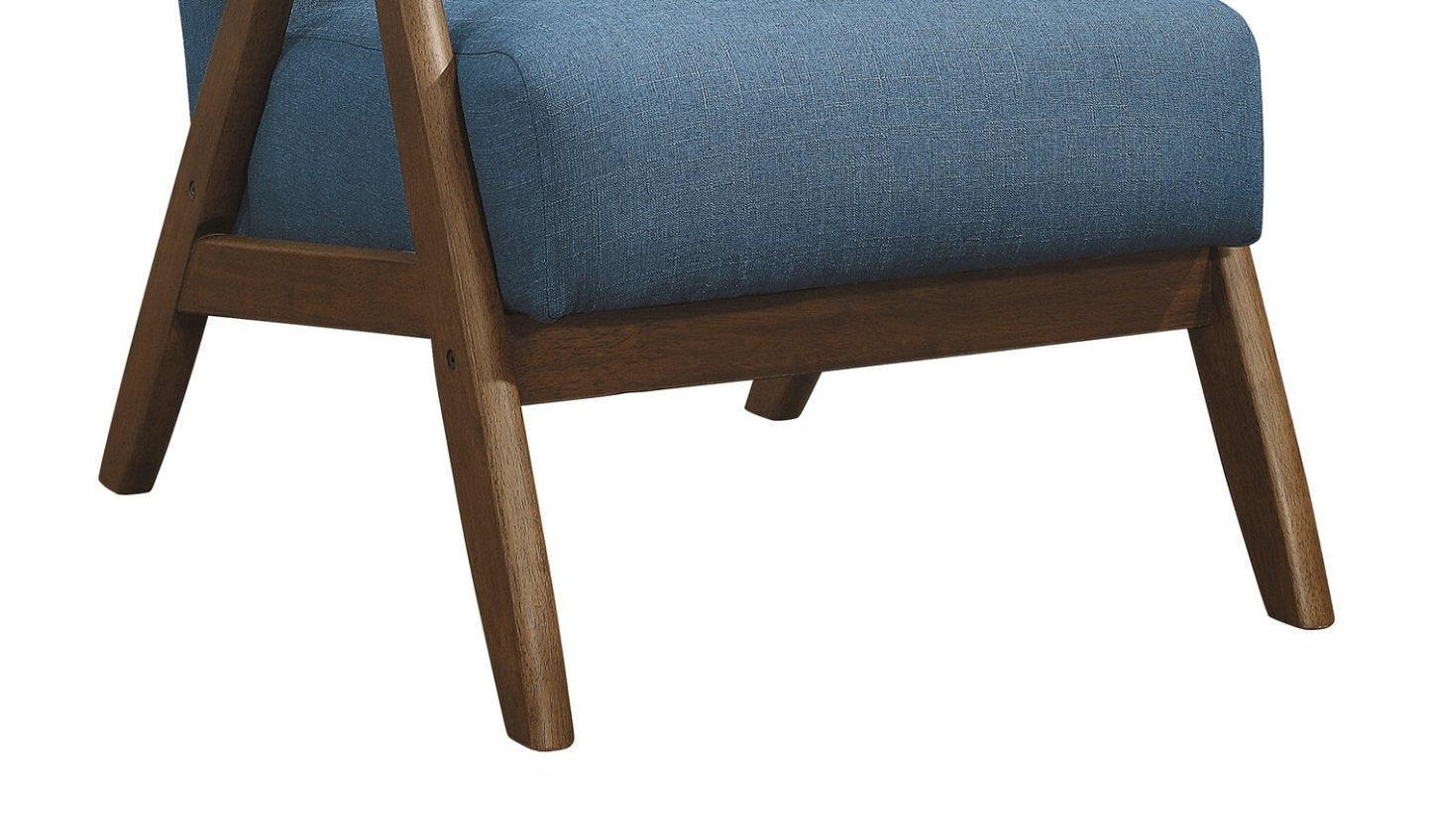 Fauteuil d'appoint Kyra 28,5 en tissu d'apparence lin avec accoudoirs courbés et structure en bois - Bleu | Fauteuil d'appoint Kyra de 28,5 po en tissu d'apparence lin avec accoudoirs courbés et armature en bois - bleu