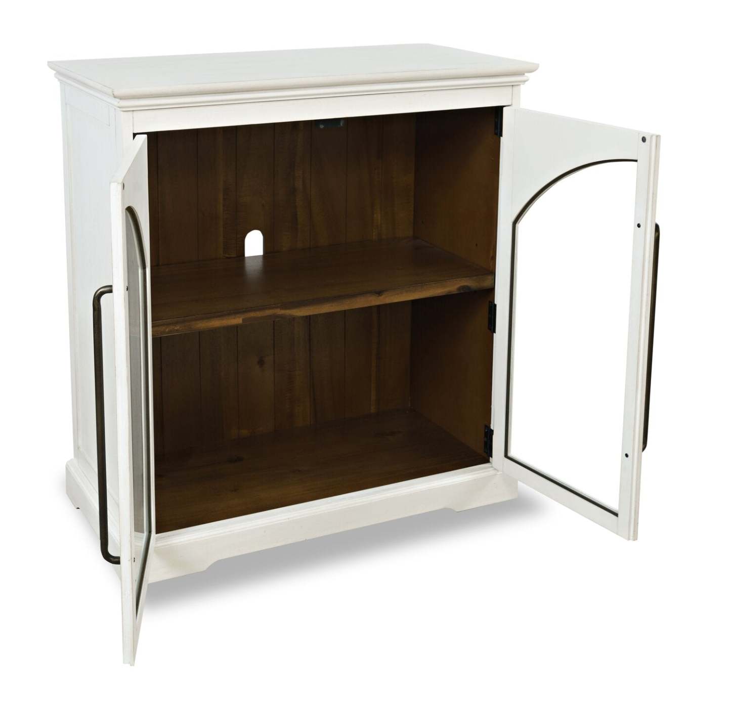 Twyla 33 Armoire d'appoint en bois massif avec portes cintrées - Blanc|Armoire décorative Twyla en bois massif avec portes arquées - blanche