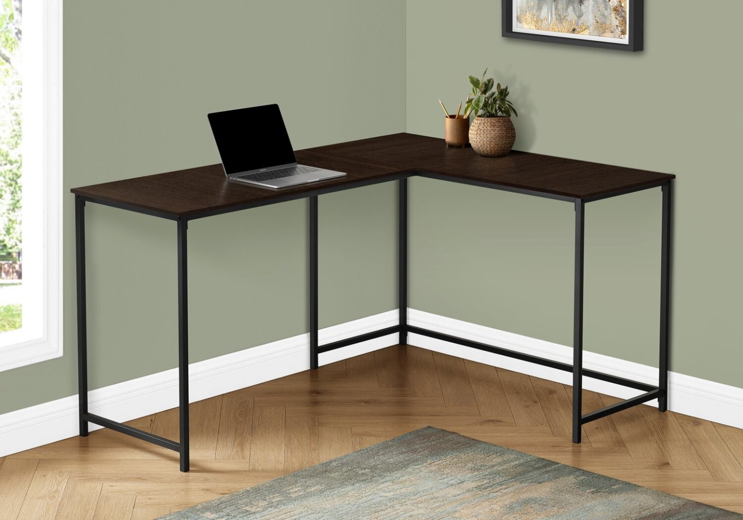 Karter 58.25 Bureau d'angle en forme de L - Espresso|Bureau en coin en forme de L Karter de 58,25 po - espresso