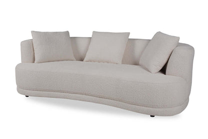 Canapé arrondi Moon de 91 po en tissu avec coussins décoratifs - blanc amande laineux