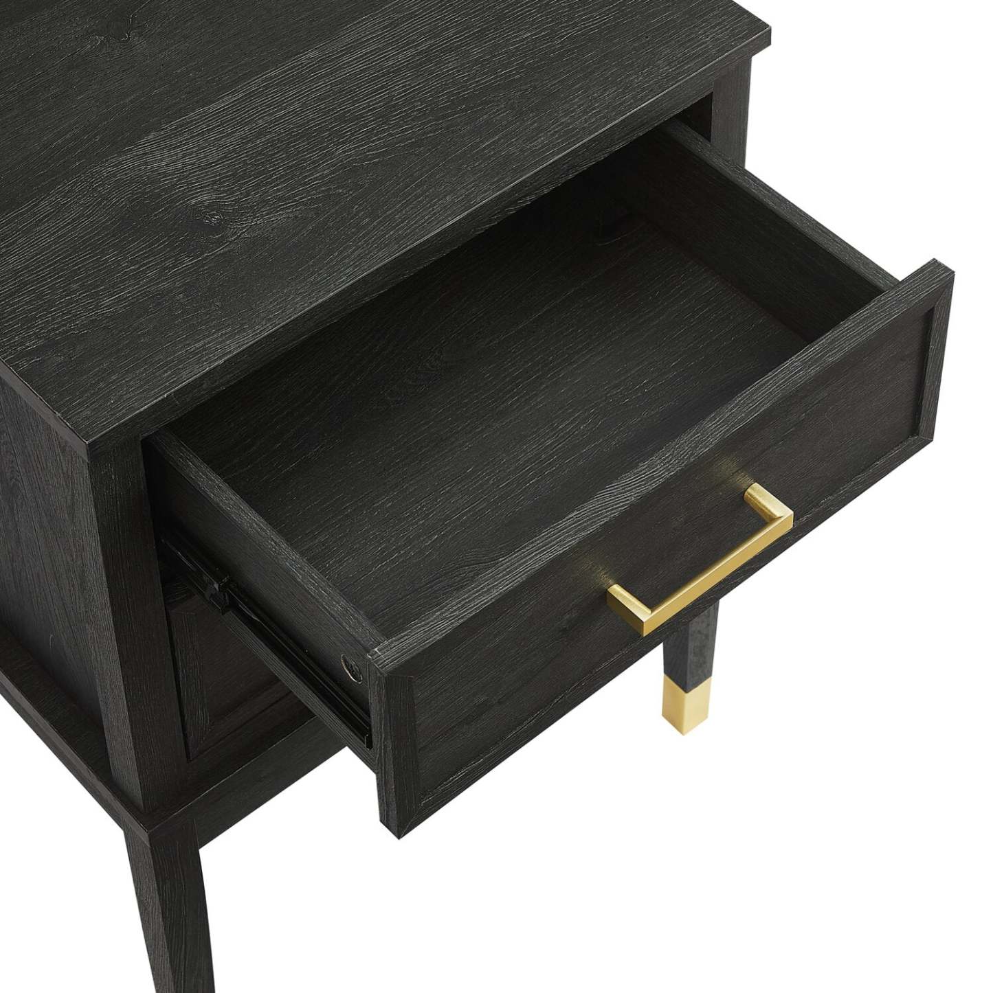 Table de chevet Alia à 2 tiroirs avec accents dorés, 18 L x 25,75 H - Noir | Table de nuit Alia de 18 po (l) x 25,75 po (H) à 2 tiroirs avec touche dorée - noire