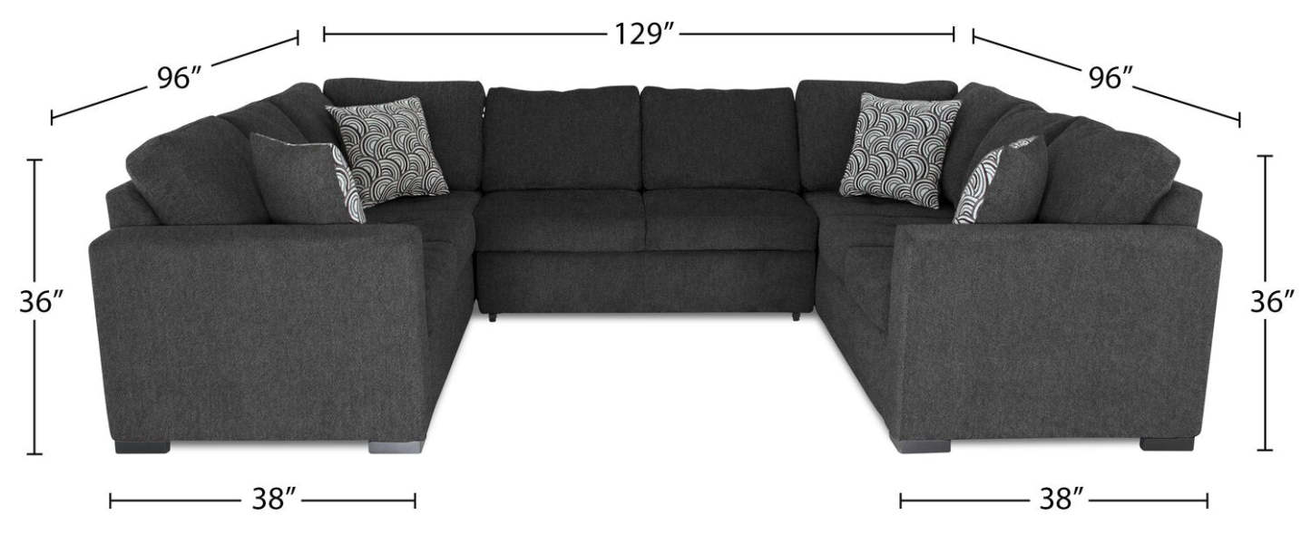 Made in Canada Legend 3-Piece Chenille Fabric Sleeper Sectional - Pepper Grey | Canapé-lit sectionnel Legend 3 pièces fabriqué au Canada en tissu de chenille - gris poivre