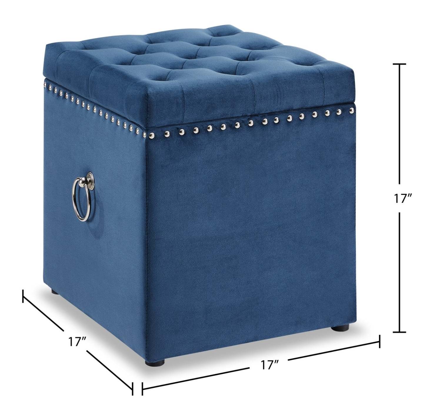 Yukon 17 Square Velvet Storage Ottoman - Navy|Pouf de rangement carré Yukon de 17 po en velours - bleu marine