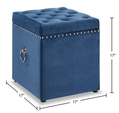 Yukon 17 Square Velvet Storage Ottoman - Navy|Pouf de rangement carré Yukon de 17 po en velours - bleu marine