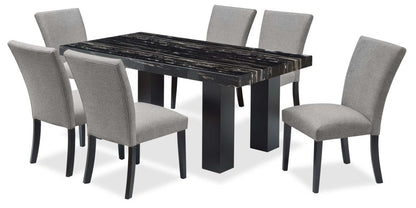 Table de salle à manger Burk avec plateau en résine époxy aspect marbre, 72 l - Noir | Table de salle à manger Burk de 72 po (L) avec dessus en résine époxy en imitation de marbre - noire