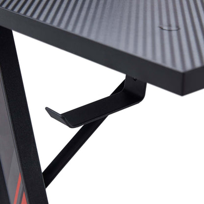 Sparta 48 Gaming Office Desk with Raised Monitor Shelf - Black with Red Accents|Bureau de jeu Sparta de 48 po avec tablette surélevée pour moniteur - noir avec touches de rouge