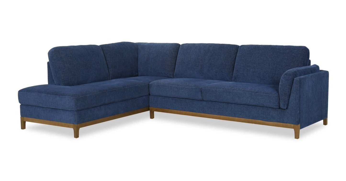 Zara 2-Piece Left-Facing Fabric Sectional with Chaise and Wood Legs - Navy | Canapé sectionnel gauche Zara 2 pièces en tissu avec chaise longue et pieds en bois - bleu marine