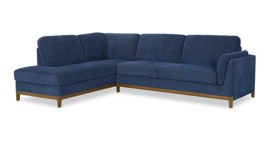 Zara 2-Piece Left-Facing Fabric Sectional with Chaise and Wood Legs - Navy | Canapé sectionnel gauche Zara 2 pièces en tissu avec chaise longue et pieds en bois - bleu marine