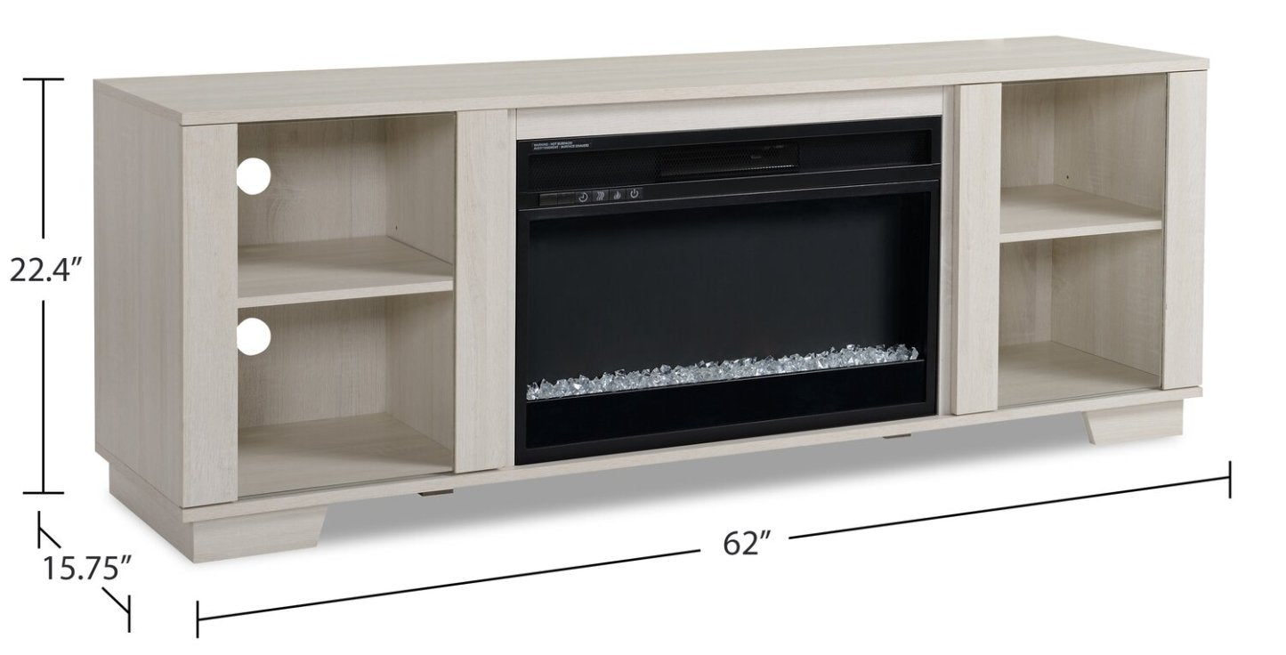 Meuble TV moderne avec cheminée électrique Antoni 62 avec rangement et gestion des câbles pour téléviseurs jusqu'à 70- |Meuble pour téléviseur moderne Antoni de 62 po avec foyer électrique, rangement et système de gestion