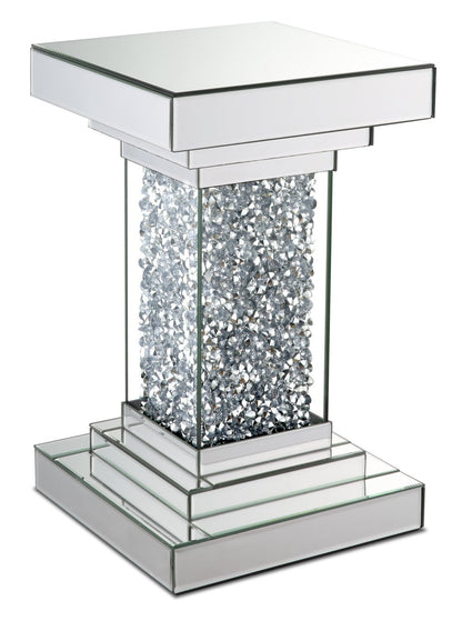 Luna 12 Mirrored Accent Table with Crystals - Silver|Table d'appoint Luna de 12 po en miroir avec cristaux - argentée