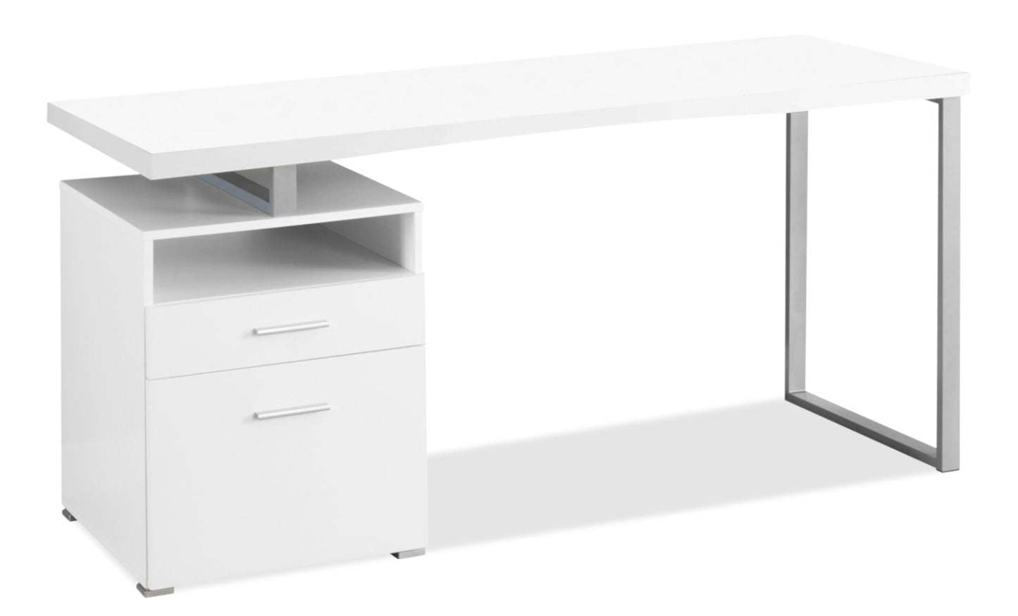 Bureau réglable Heather 60 avec 2 tiroirs et compartiment ouvert - Blanc|Bureau réglable Heather de 60 po à 2 tiroirs et compartiment ouvert - blanc