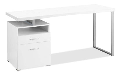 Bureau réglable Heather 60 avec 2 tiroirs et compartiment ouvert - Blanc|Bureau réglable Heather de 60 po à 2 tiroirs et compartiment ouvert - blanc