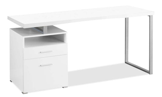 Bureau réglable Heather 60 avec 2 tiroirs et compartiment ouvert - Blanc|Bureau réglable Heather de 60 po à 2 tiroirs et compartiment ouvert - blanc