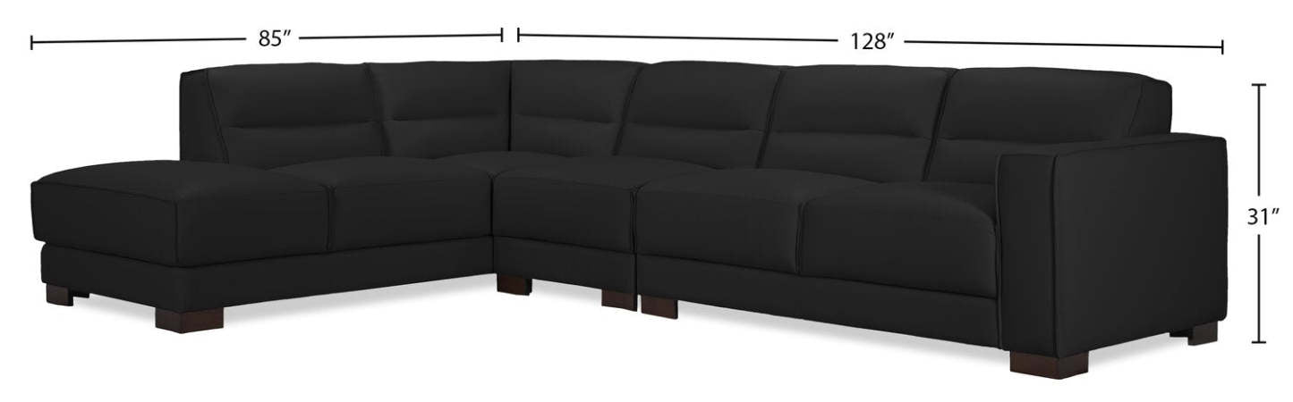 Citadel 3-Piece Left-Facing Top-Grain Genuine Leather Sectional with Wood Legs - Black | Canapé sectionnel gauche Citadel 3 pièces en cuir véritable de qualité supérieure avec pieds en bois - noir